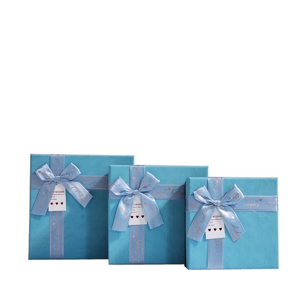 تصویر  (SY-0313) جعبه كادو مربع سورمه‌اي درب آبي 3 سايز