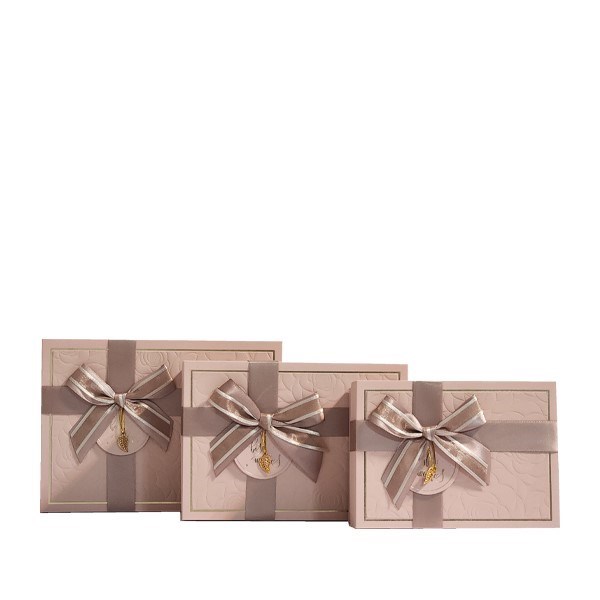 تصویر  (MS9301-221) جعبه كادو مستطيل طرح گل رز صورتي 3 سايز