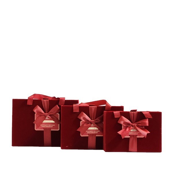 تصویر  (MS9331-20) جعبه كادو مستطيل مخمل قرمز كشويي 3 سايز