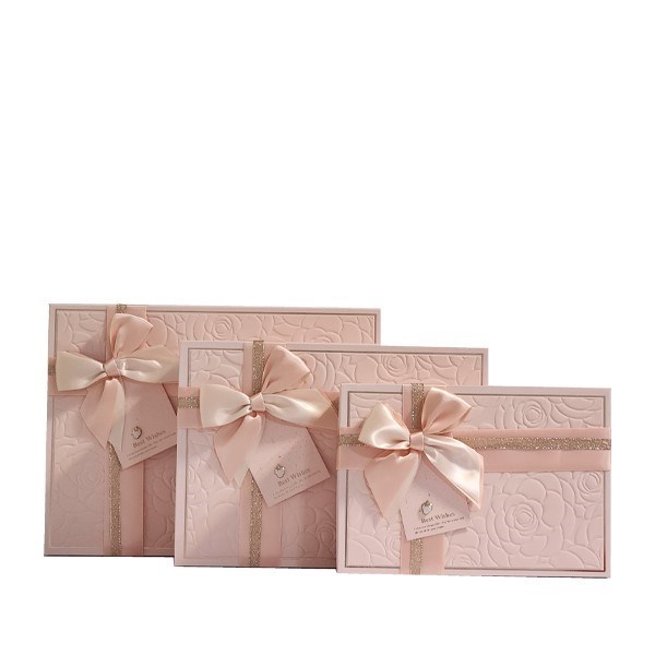 تصویر  (C51306-16T) جعبه كادو مستطيل طرح گل رز صورتي 3 سايز